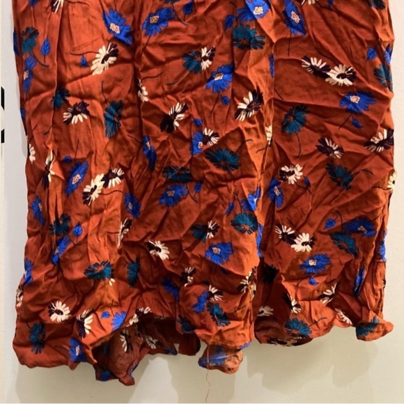 Free People Sleeveless Kimono Duster Wrap Dress Size Medium Burnt Orange Floral - Picture 8 of 9